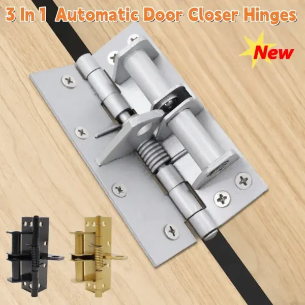 Multifunctional 3 In 1 Heavy Duty Automatic Door Closer,Self Closing Invisible Doors Spring Hinges,90° Positioning Door Stopper