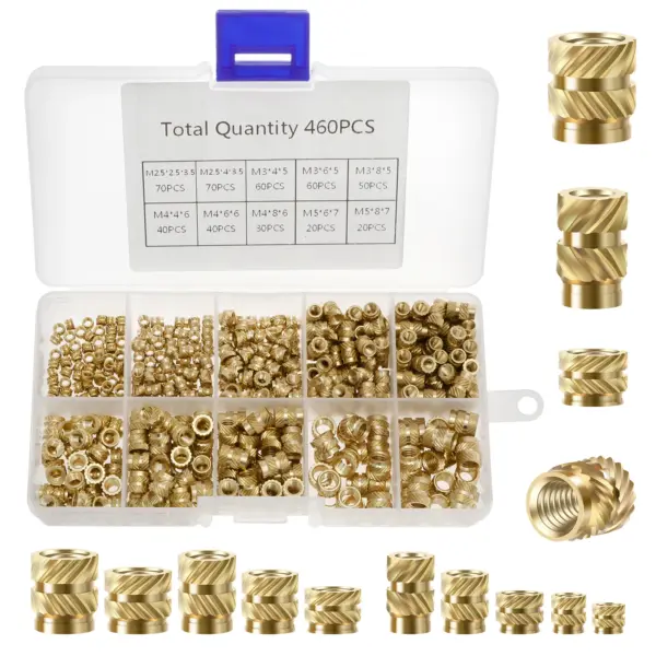 460Pcs Threaded Inserts Brass Thread Metric Nuts Embedded Heating Knurled Brass Inserts Nuts 3D Printer Case Notebook