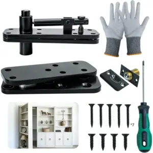 AAAN-Heavy Duty Bookcase Door Hardware, 360° Rotation Concealed Pivot Hinge Kit In Thickened Alloy Steel For Bookshelf