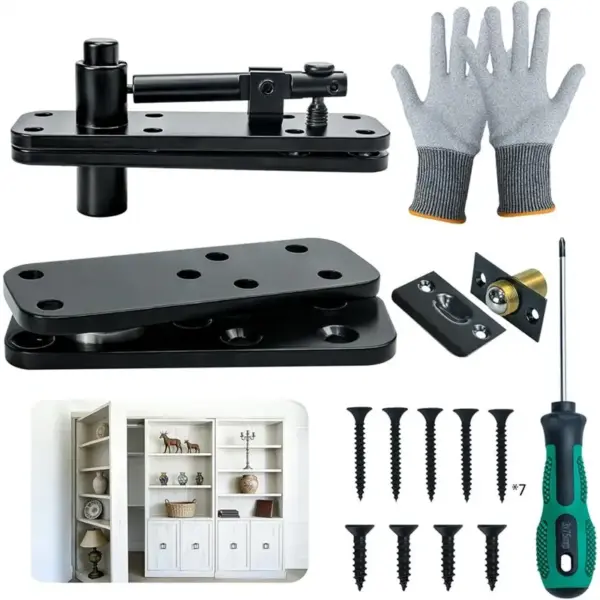 AAAN-Heavy Duty Bookcase Door Hardware, 360° Rotation Concealed Pivot Hinge Kit In Thickened Alloy Steel For Bookshelf