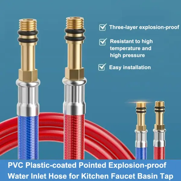 60/80/100cm PVC Plastic-coated Pointed Stainless Steel Braided Flexible Hose Cold Hot Water Inlet Pipe Explosion-proof Faucet Tu
