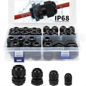 38pcs NPT Cable Glands Kit Waterproof Adjustable Nylon 1/4'' 3/8'' 1/2'' 3/4'' Plastic Strain Relief Cord Connectors With Gasket