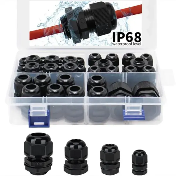 38pcs NPT Cable Glands Kit Waterproof Adjustable Nylon 1/4'' 3/8'' 1/2'' 3/4'' Plastic Strain Relief Cord Connectors With Gasket