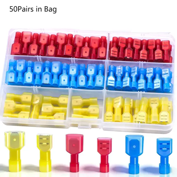 100PCS Nylon Spade Connectors Kit 22-10 Gauge Male and Female Wire Spade Terminal Quick Disconnect Fully Insulated Wire Crimp
