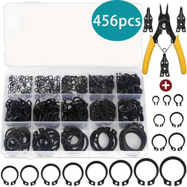 456pcs External buckle M3-M25 + Circlip Pliers Snap Ring Combination Kit Elastic Retaining Ring Wide Snap Ring