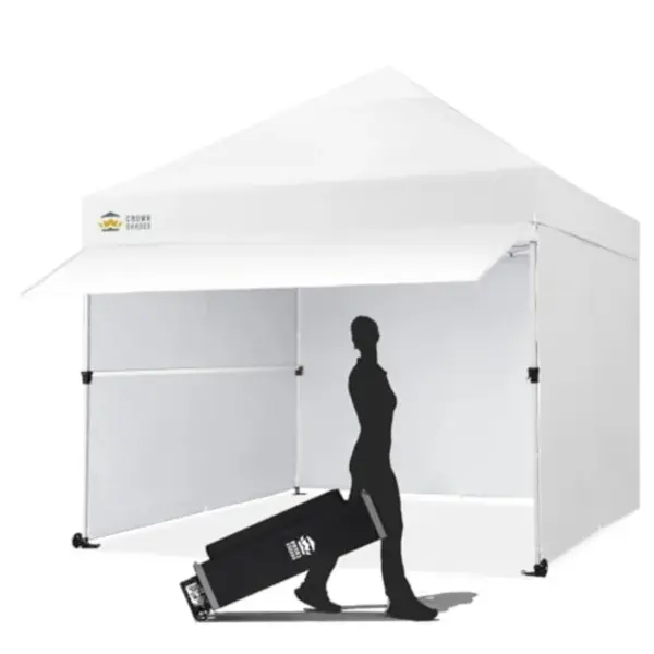 Commercial pop-up canopy tent, 10x10 ft, polyester fabric, black, instant 1-person setup with patented centerlock, extendable a