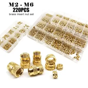 220Pcs M2 M2.5 M3 M4 M5 M6 Brass Heat Set Insert Nuts Precision Machined High Temperature Resistance Knurled Threaded Inserts