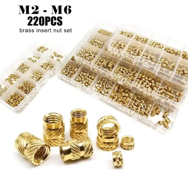 220Pcs M2 M2.5 M3 M4 M5 M6 Brass Heat Set Insert Nuts Precision Machined High Temperature Resistance Knurled Threaded Inserts