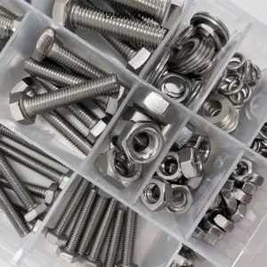 620-piece stainless steel hex bolt, nut, spring washer, and gasket set, M4, M5, M6, lengths 10-40mm.