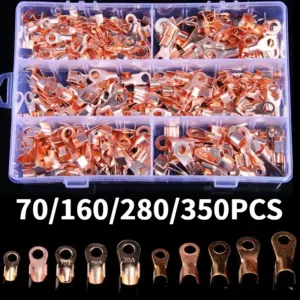 70/160/280/350PCS 10A-50A Open Crimp Ring Connector OT Cable Electrical Wire Terminal Copper Lugs Terminal Connectors Kit