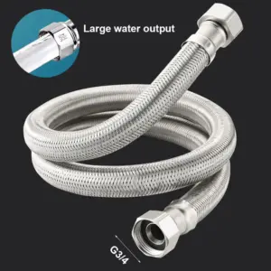New 20cm-200cm SUS 304 Hose 1/2" 3/4" 10mm Inner Tube Enlarged Big Flow Explosion-Proof Flexible Braided Hose Faucet Water Pipe