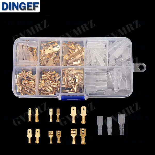 210PCS 2.8/4.8/6.3mm Wire Crimp Terminals Kit Copper Male Female  Spade Connectors Insulated Sleeve Electrical Conector Box