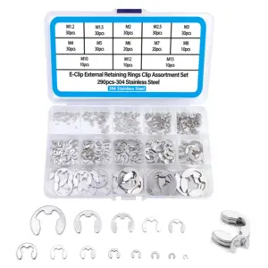 290pcs E Clip Circlip Washer shaft External Retaining Ring clip Kit 304 stainless steel M1.2M1.5M2M2.5M3M4-M8M10M12M15 For Shaft