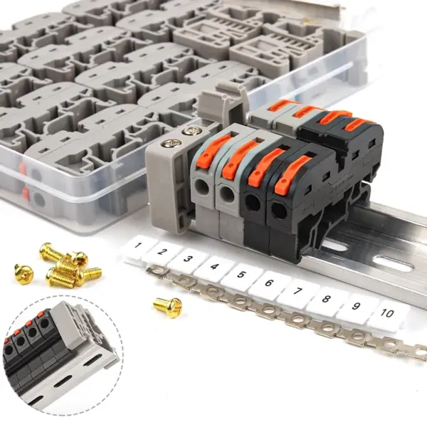 Din Rail Terminal Block 211with Number Strip/Guide Rails/Fixed Accessories Universal Compact Splicing Fast Wire Connector Set