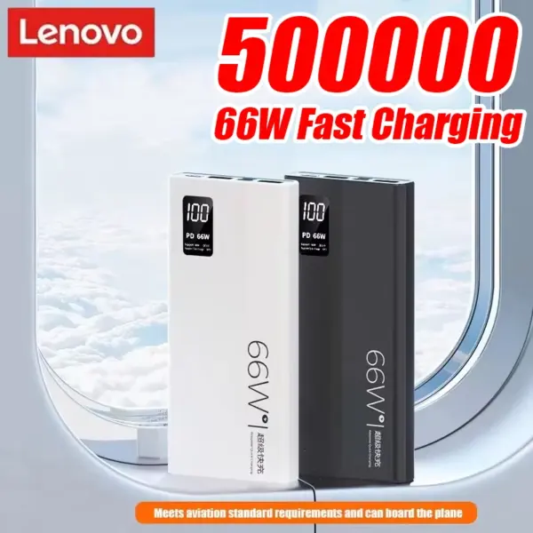 Lenovo 66W 500000m High Capacity Power Bank Super Fast Charging Power Bank Portable Battery Charger For iPhone Samsung Xiaomi