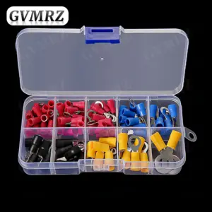 102PCS RV1.25 RV2 RV3.5 RV5.5 Insulated Electrical Wire Cable Connectors Ring Lugs Crimping Terminals Kit Red Yellow Black Blue
