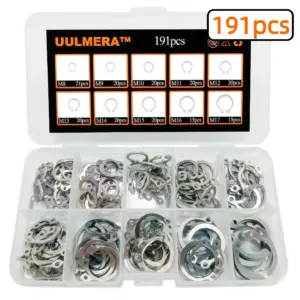 191Pcs 304 Stainless Steel External Retaining Ring Snap Circlip C Clip Assortment Kit 10 Sizes Metric Shaft Axle Hardware Set