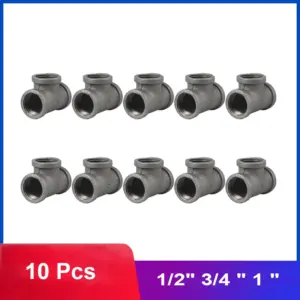 10Pcs Threaded Iron Pipe Fitting Elbow 1/2" 3/4 " 1 " Pipe Tee Malleable Cast Iron Tee Head Fitting For Threaded Bookshelves