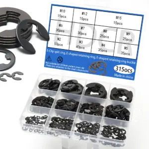 315pcs/E-type open circlips, open buckles, C-type retaining rings, E-type retaining rings for shafts, circlips, black E-type ret