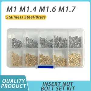 M1 M1.4 M1.6 M1.7 Hot Melt Knurled Embedded Copper Nut Stainless Steel Screw Heat Threaded Brass Insert Nut Bolt Set Kit Printer