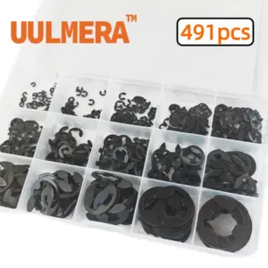 491Pcs M3-M20 15 Sizes Black Alloy Steel E Clip Set External Retaining Rings Metric Circlip for Shaft Bearing Hardware Fasteners