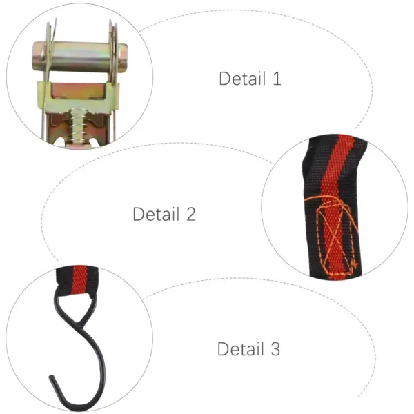 4Pcs 15 Inch Heavy Duty Ratchet Strap Cargo Tie Down with Reinforced Metal Ratchet and Hook for Roof Transport