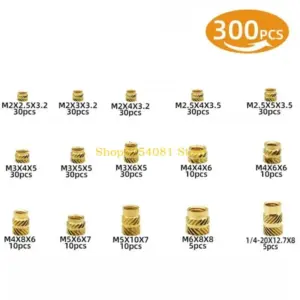 AXYC 300pcs M2-M6 Thread Knurled Brass Threaded Heat Set Heat Resistant Insert