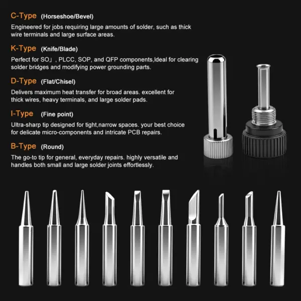 10Pcs 900M Lead-Free Soldering Iron Tips Replaceable Welding Sleeve for Electric Soldering Station PCB Electronic Repair Tools