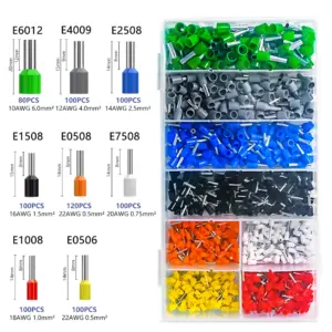 800pcs Brass Cold Crimp Terminals Wire Connectors Kit 12 Sizes E0506 1008 for Automotive Electrical Wiring Insulated Ferrules
