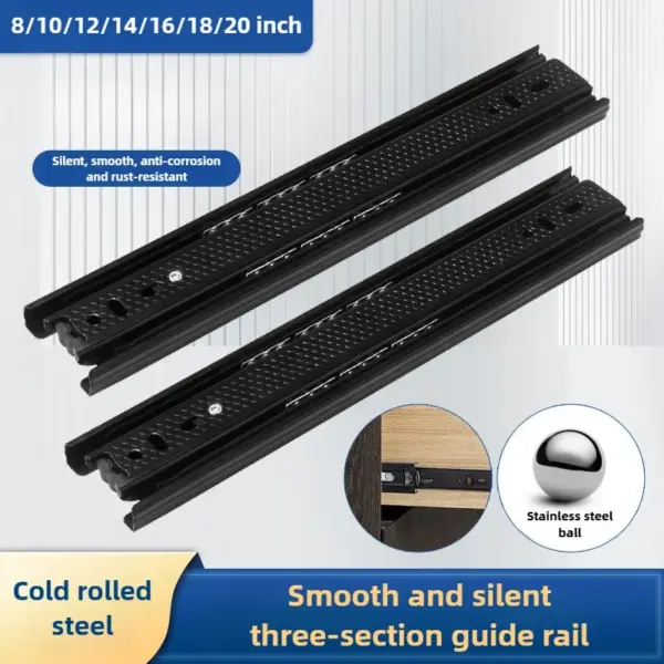 2Pcs Metal Buffer Drawer Slides 8-20 Inch Track Width 45mm Mute Three-Section Rail Sliding Furniture Hardware Fittings