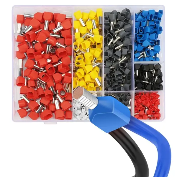Hot 750Pcs Twin Wire Ferrules Kit Wire Terminal Ferrules Crimp Connector Twin Ferrules Dual Bootlace Ferrule Teminator Kit