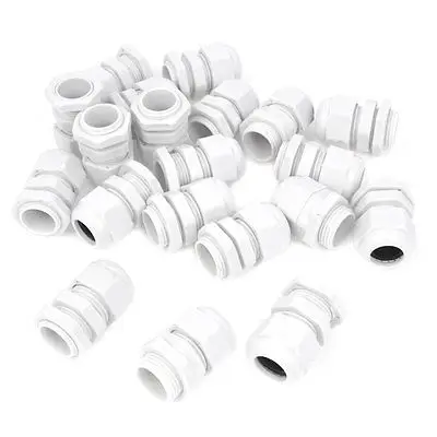 20 Pcs PG13.5 White Plastic 6mm to 12mm Dia Waterproof Cable Glands Connector