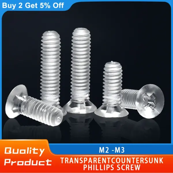 100pcs/200pcs plastic Phillips screws nylon transparent screws PC countersunk head cross acrylic Acrylic Clear flat screw  M3 M4