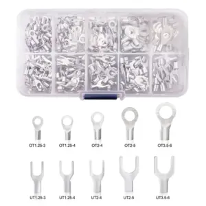 Copper Ring Fork Terminals Kit Non-Insulated Electrical O/U Type Brass Terminal Assortment Set Cable Wire Connector Crimp Spade
