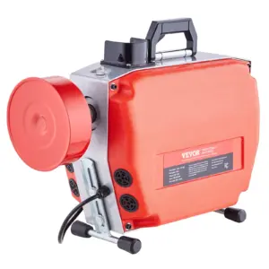 120FT X 7/8 Inch Drain Cleaner Machine, 420W Electric Sewer Snake Auger Manual Feed - With 6 Cutters, 2 Steel Cables (120' X