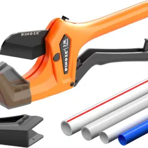 Heavy-Duty Ratchet PVC Pipe Cutter with Stabilizer, 3-Inch Max Opening for Plastic Pipes and Hoses
