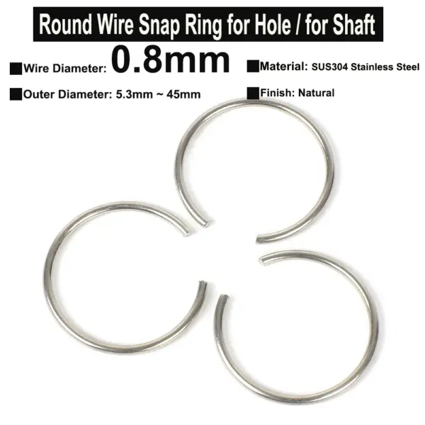 Yiqianyuan 10Pcs round Wire Diameter 0.8mm SUS304 Stainless Steel Snap Rings Non-standard Hole Retainer Circlips for Shaft
