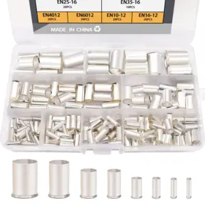 166Pcs Wire Ferrules Kits Silver Plated Copper Crimp Terminal Connector 8 Sizes AWG (1/0 2/0 2 4 6 8 10 12) Sleeves Insulated