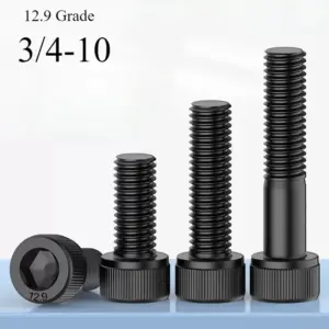 3/4-10 Grade 12.9 Carbon Steel British Standard Cap Allen Head Hexagon Socket Screw Length 1-1/4in--11in