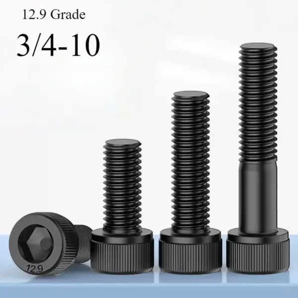 3/4-10 Grade 12.9 Carbon Steel British Standard Cap Allen Head Hexagon Socket Screw Length 1-1/4in--11in