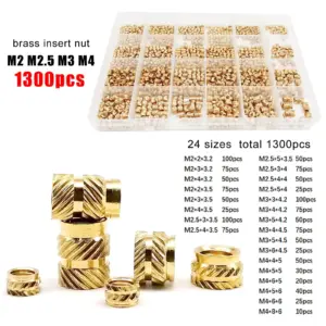M1.4 M1.6 M2 M2.5 M3 M4 M5M6 Brass Copper Embedment Insert Nut Kit Set for Hot Heat Melt Injection 3D Print Twill Knurled Thread