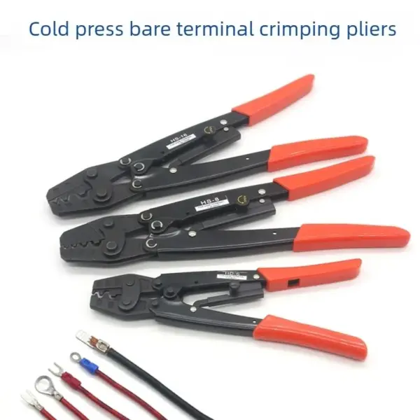 Bare Terminal Crimping Pliers, Ratchet Cold Press Tool for C45 Pin/Blade/SC/JG Copper Lug, Electrical Wire Connection Crimp Tool