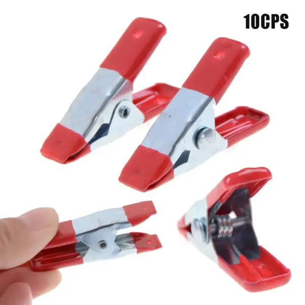 10pcs 2" Mini Metal Heavy Duty Spring Clamps Crocodile Clip Red Plastic Tips Tool Clips Grip Holder