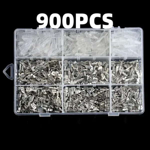 900pcs Insulated Spade Terminal Kit Electrical Crimp Connectors 2.8/4.8/6.3mm with Insulation Sleeves