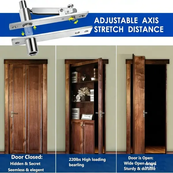 360° Rotation Heavy Duty Pivot Hinge,Stainless Steel Hidden Door Hinges,Invisible Pivot Door Hardware for Secret Doors Bookshelf