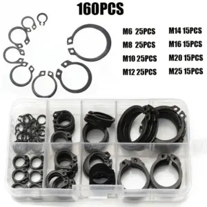 160pcs C Clip External Circlip Snap Retaining Rings Set Carbon Steel M6-M25mm Circlip Washer Set for Shaft