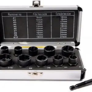 10-Piece Bolt Extractor Set for Damaged Nuts and Broken Screws with Storage Case 9-19mm