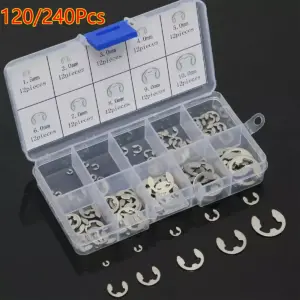 120/240Pc 304 Stainless Steel E-Clip Retaining Snap Opening Ring Circlip Kit 10 Size M1.5/2 /3/4/5/6/7/8/9/10mm with Plastic Box