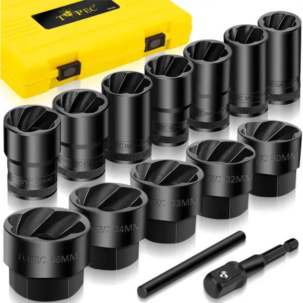 Large Lug Nut Remover Socket Set 17-36mm, Heavy Duty Bolt Extractor for Stripped Damaged Rounded Nuts, 14-Piece