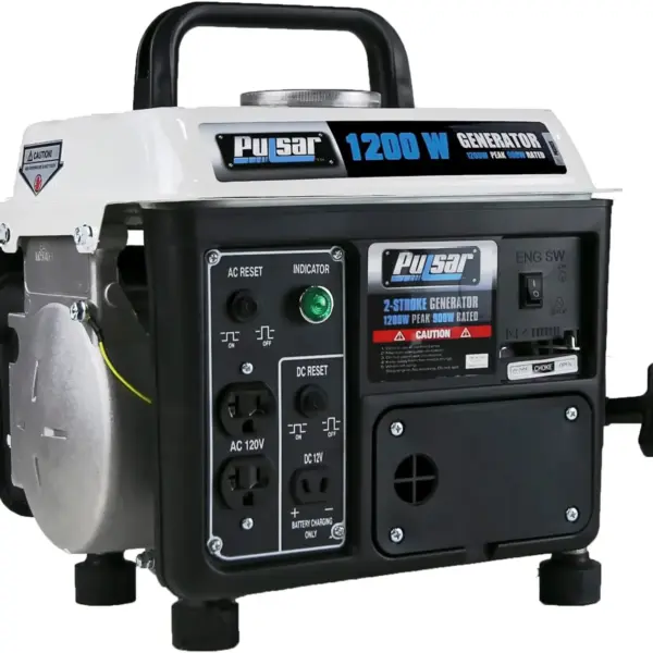 1200W Portable Gas Generator with Carrying Handle, Black/White - Reliable Power for Outdoor and Emergency Use